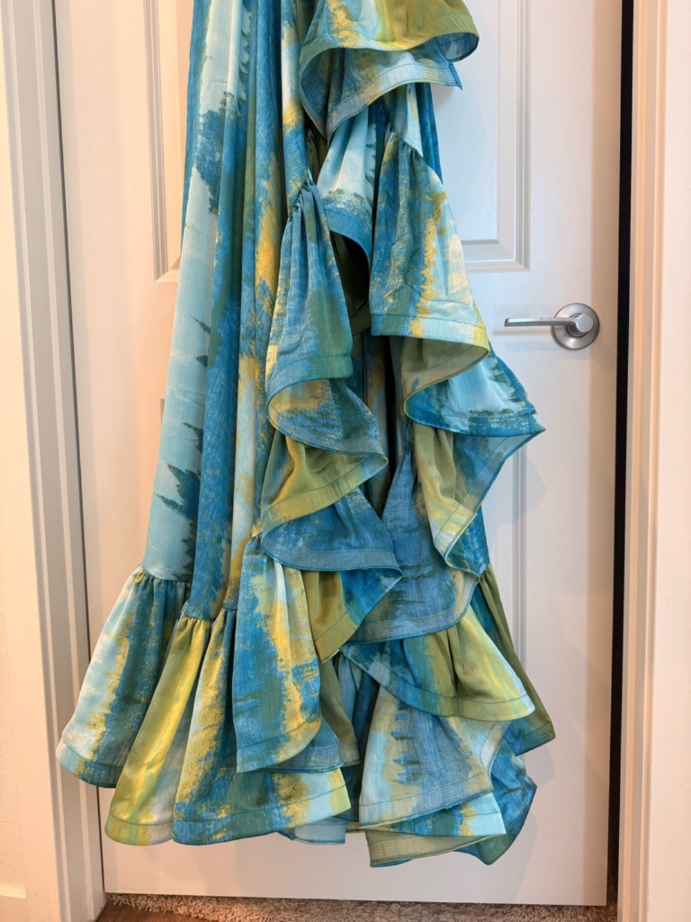 Bronx and Banco Palma Coastal Gown Teal & Lime Halter High-Low Ruffle Maxi Dress - Picture 12 of 17